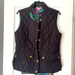 Lilly Pulitzer Quilted Black Vest w/ Pop of Print